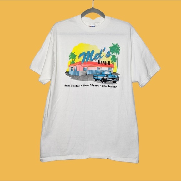 Vintage Other - Vintage Mels Diner Car Auto Automobile Single Stitch Shirt White Hanes Large VTG